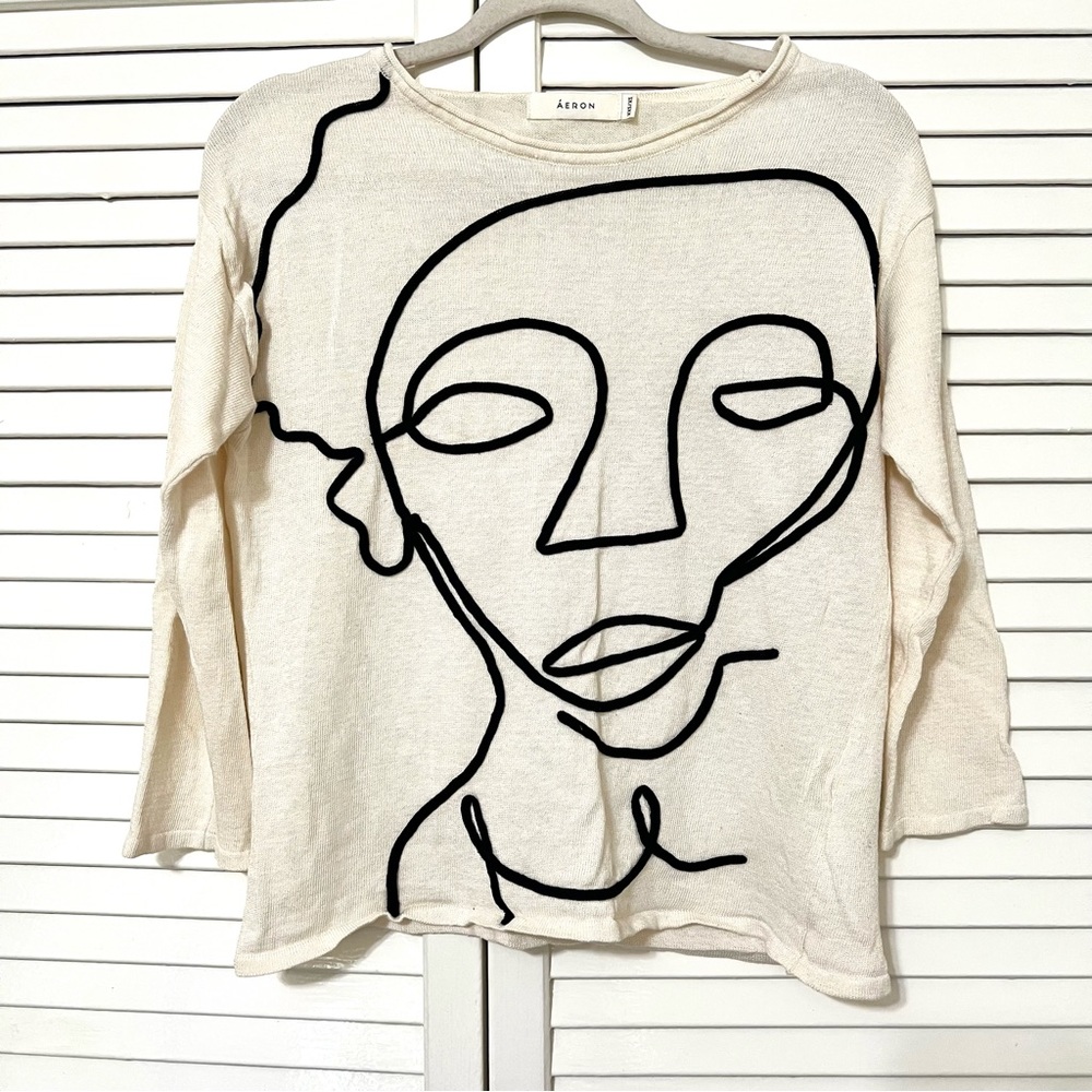Cream Sweater with Black Abstract Design - Picture 5 of 13